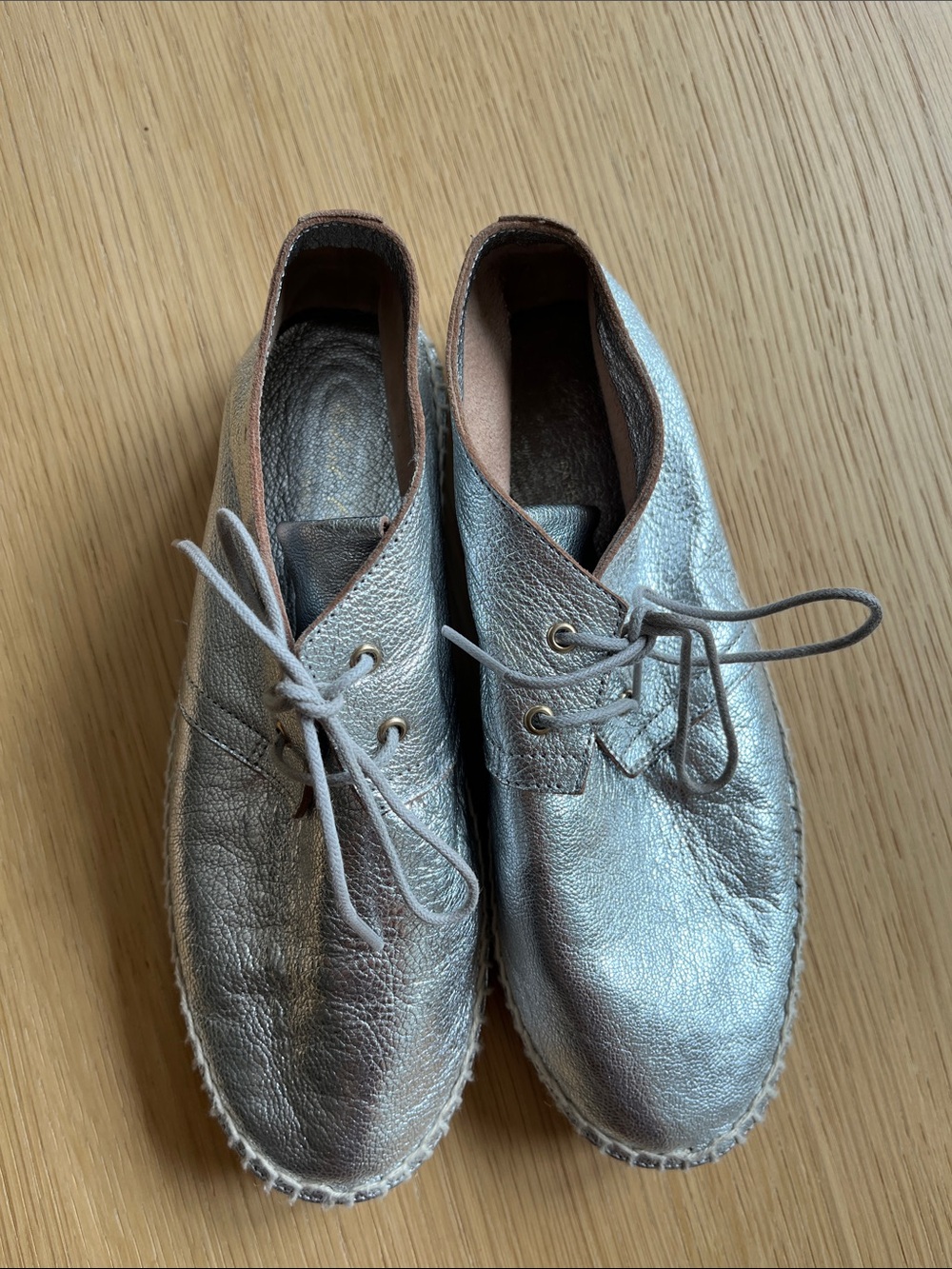 Robert Clergerie Metallic Silver Espadrille Lace-Up Shoes
